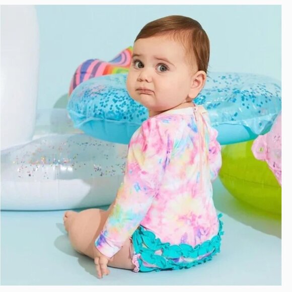 Posh Peanut Joplin Long Sleeve Ruffled Rash Guard Swimsuit 18-24 Months - Picture 3 of 16